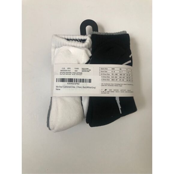 Nike Boys Cushioned Crew Socks 6 Pack (Grey/White/Black) size 7C-10C - Picture 3 of 6